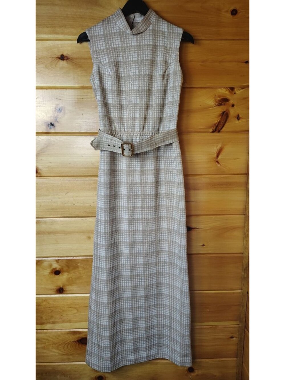VTG d-lang FASHIONS Sheath Dress Womens sz S Plaid Boho 70's